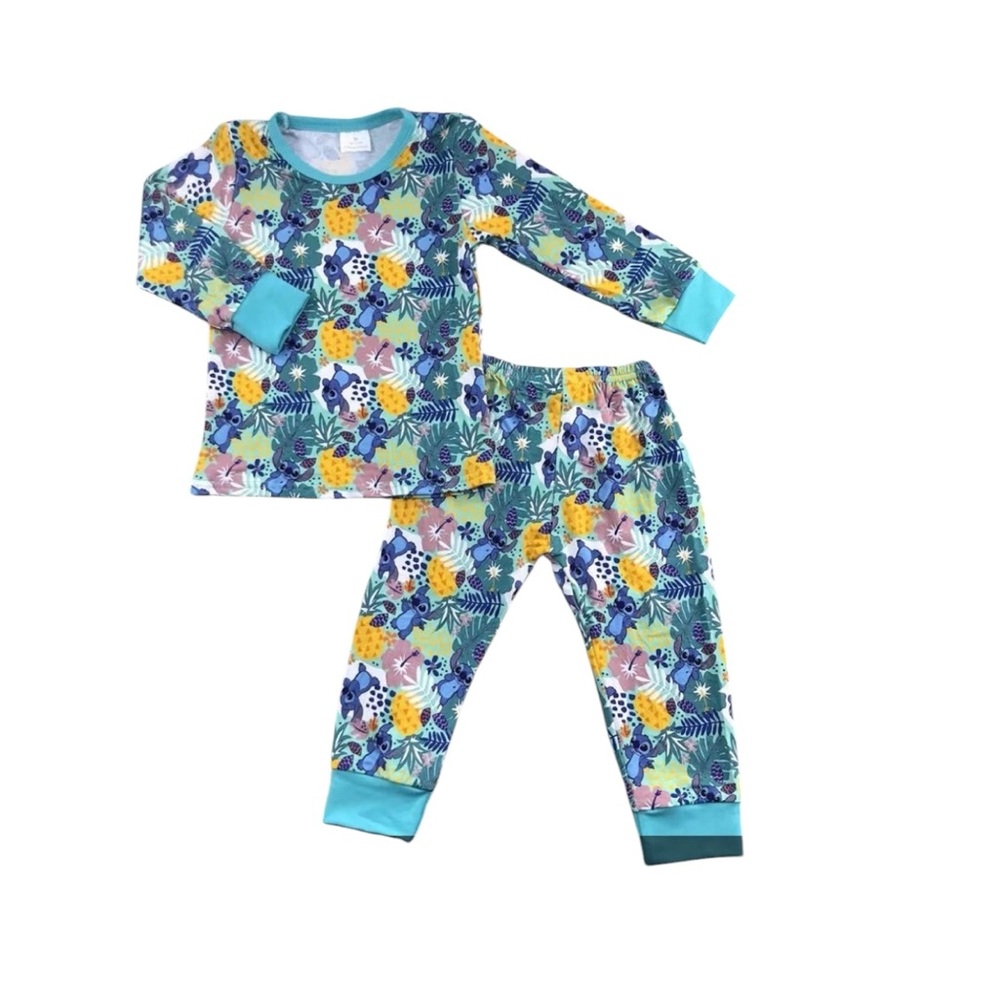 BAMBOO stich Floral Kids Pajamas Set - Blue and Yellow